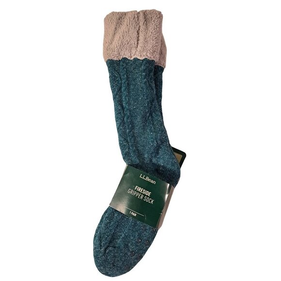 L.L. BEAN Fireside Gripper Socks 1 Pair Teal Blue Women’s Large 507862 NEW NIP - Picture 7 of 8